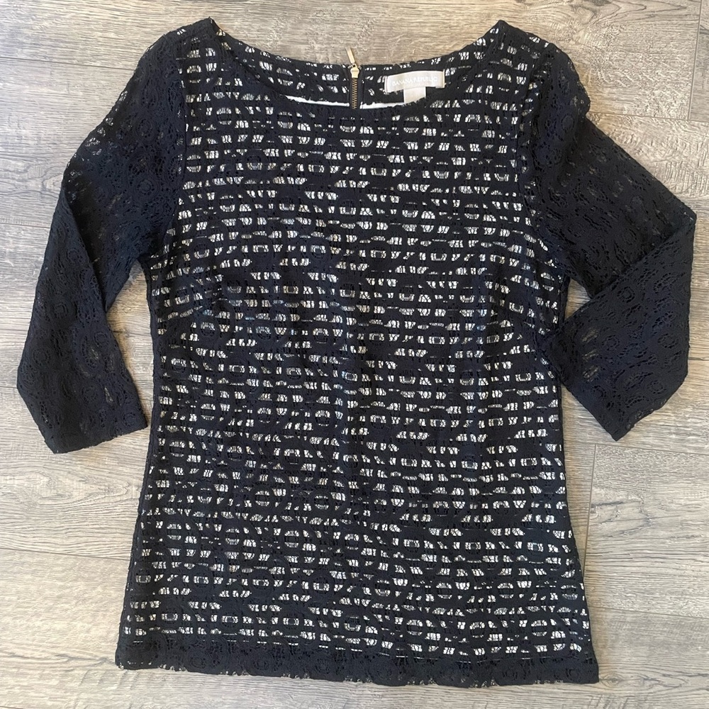 Banana Republic Black and White Lace Overlay Top